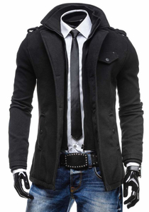 Men's Single-Breasted High Collar Coat Black Bolf 8853C
