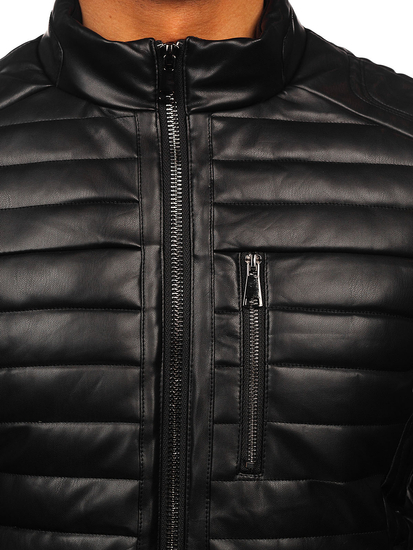 Men’s Winter Quilted Leather Biker Jacket Black Bolf 11Z8186