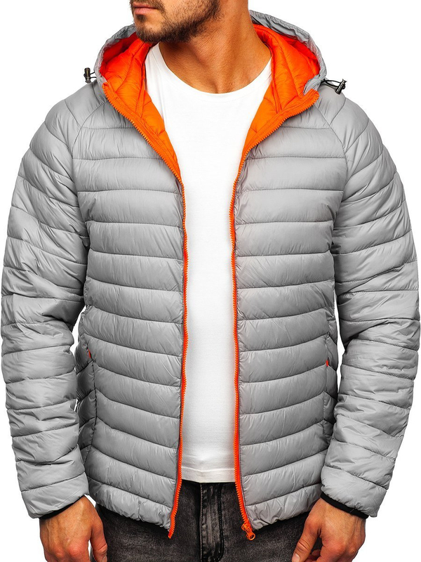 Men's Lightweight Quilted Hooded Jacket Grey Bolf 13022