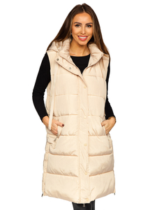Women's Longline Quilted Oversize Gilet Beige Bolf 81276