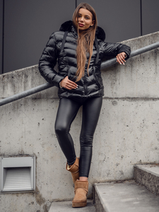 Women's Quilted Winter Jacket with hood Black Bolf 5M3138