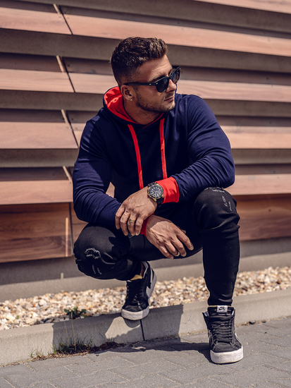 Men's Hoodie Navy Blue-Red Bolf 145380