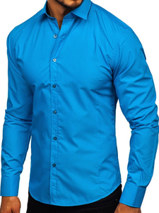 Men’s Elegant Long Sleeve Shirt Turquoise Bolf 1703