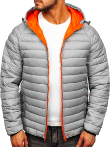 Men's Lightweight Quilted Hooded Jacket Grey Bolf 13022