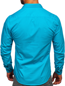 Men’s Elegant Long Sleeve Shirt Light Turquoise Bolf 1703