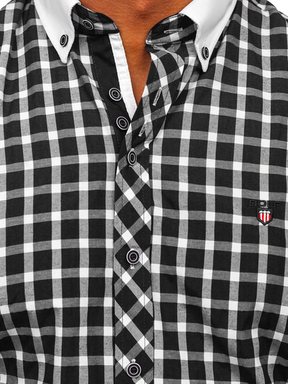 Men's Elegant Checked Short Sleeve Shirt Black Bolf 5531