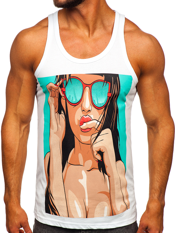 Men's Printed Boxer Tank Top White Bolf 143027