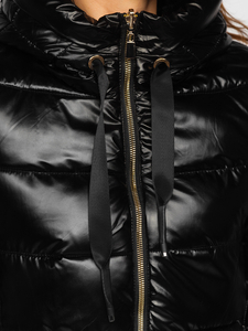 Women's Reversible Quilted Hooded Jacket Black Bolf P6631