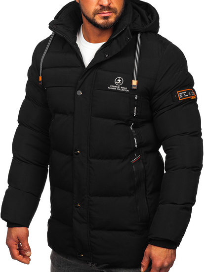 Men's Longline Quilted Winter Jacket Black Bolf 22M53