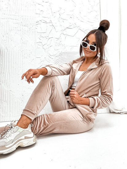 Women’s 2-Piece Velour Outfit Beige Bolf 829