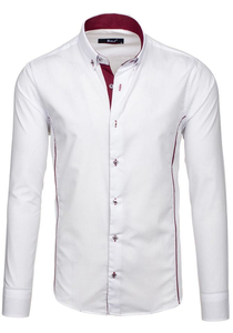 Men's Elegant Long Sleeve Shirt White-Claret Bolf 5722-1