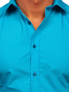 Men’s Elegant Long Sleeve Shirt Light Turquoise Bolf 1703