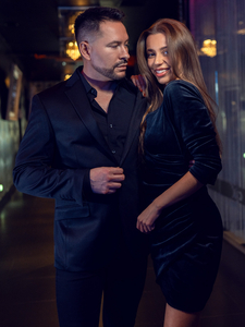 Women's Velour Ruffled Dress Black Bolf Bellisima