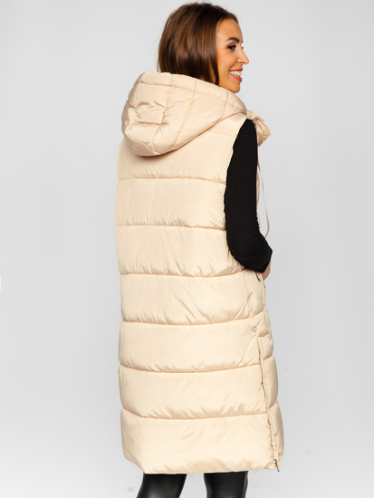 Women's Longline Quilted Oversize Gilet Beige Bolf 81276