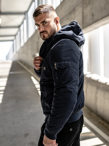 Men's Thick Winter Cotton Jacket Navy Blue Bolf 1890A