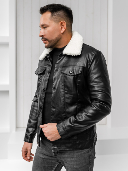 Men’s Leather Winter Aviator Jacket Black Bolf 8830