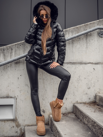 Women's Quilted Winter Jacket with hood Black Bolf 5M3138