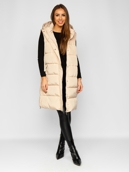 Women's Longline Quilted Oversize Gilet Beige Bolf 81276