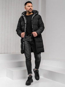Men’s Longline Quilted Winter Jacket with hood Black Bolf 22M329