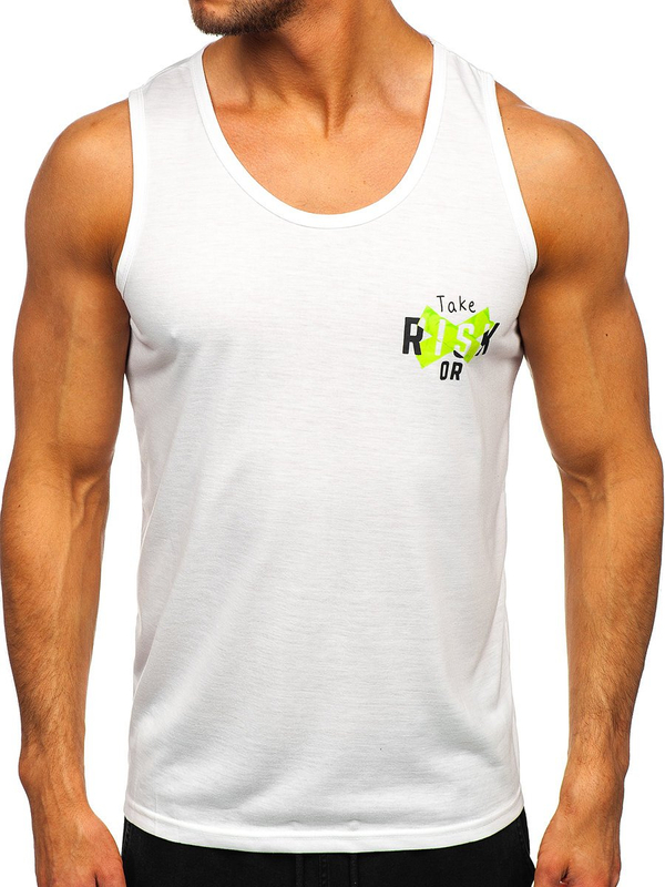 Men's Printed Tank Top White-Green Bolf HY818