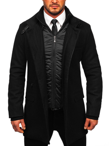 Men's Single-Breasted Winter Coat with Detachable Stand Up Collar Black Bolf 8802
