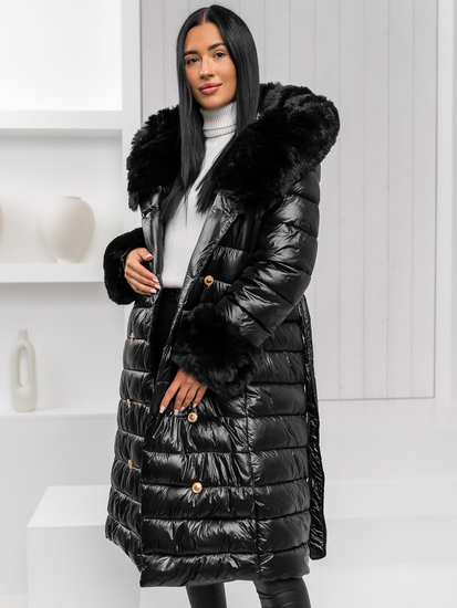 Women’s Longline Winter Quilted Jacket with hood Black Bolf 5M3160A