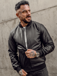 Men's Leather Bomber Jacket Black Bolf 3A66A