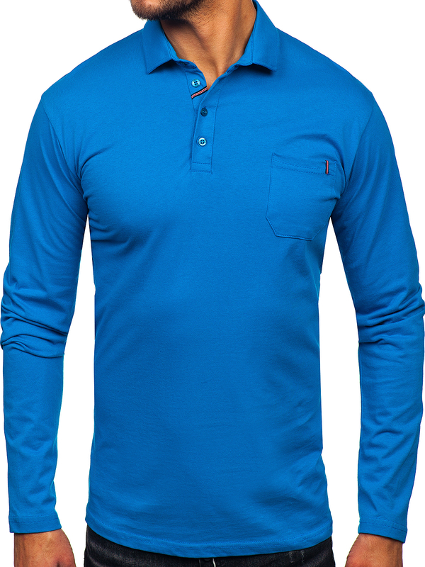 Men’s Long Sleeve Cotton Polo Shirt Blue Bolf 5120