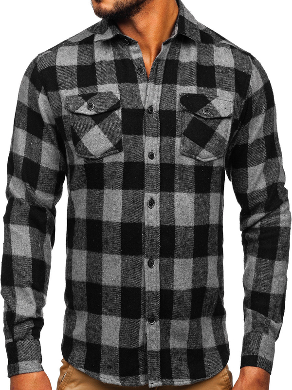 Men's Long Sleeve Flannel Shirt Graphite Bolf 20723