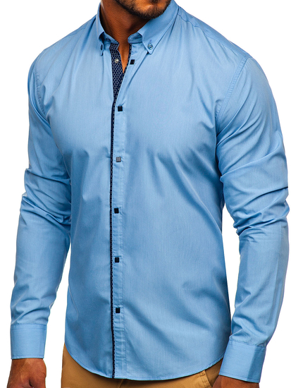Men’s Elegant Long Sleeve Shirt Sky Blu Bolf 7724