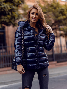 Women's Winter Quilted Hooded Jacket Navy Blue Bolf B9583