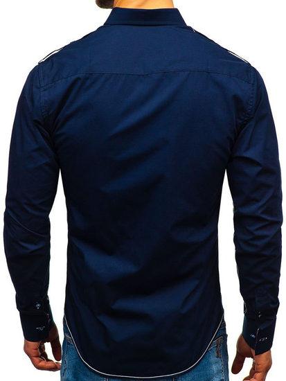 Men's Elegant Long Sleeve Shirt Navy Blue Bolf 1758