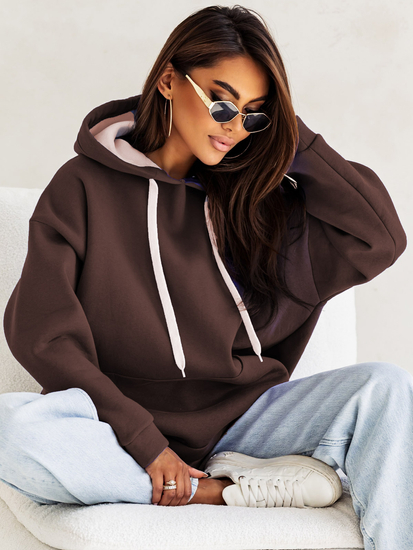 Women's Warm Kangaroo Hoodie Chocolate Bolf 82131