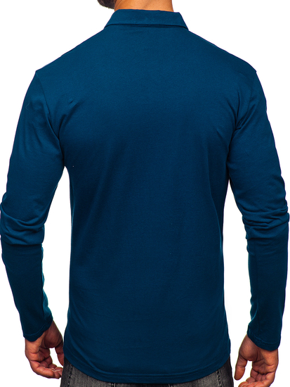 Men’s Long Sleeve Cotton Polo Shirt Navy Blue Bolf 5120