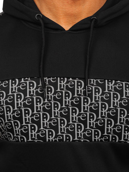Men's Warm Printed Hoodie Black-Silver Bolf HM526