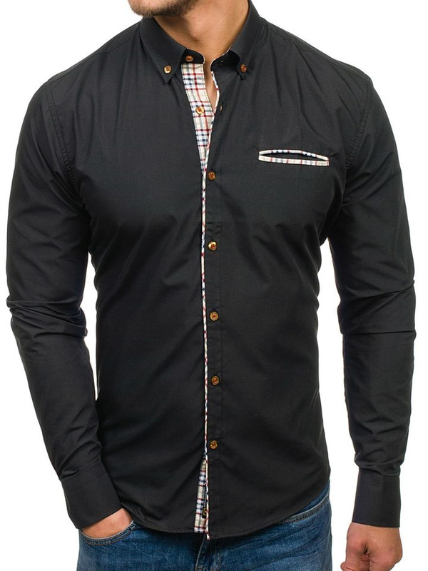 Men's Elegant Long Sleeve Shirt Black Bolf 5793