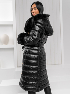 Women’s Longline Winter Quilted Jacket with hood Black Bolf 5M3160A