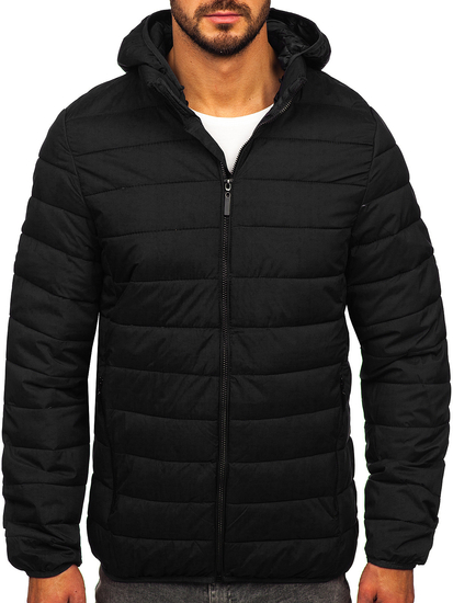 Men's Quilted Lightweight Jacket with hood Black Bolf 5M3197