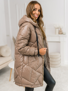Women’s Longline Winter Quilted Jacket with hood Camel Bolf 5M3189A