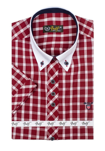 Men's Elegant Checked Short Sleeve Shirt Claret Bolf 5531