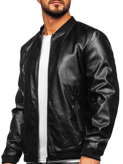 Men's Leather Bomber Jacket Black Bolf 6803A