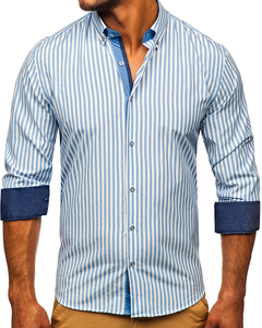 Men's Striped Long Sleeve Shirt Navy Blue Bolf 20704