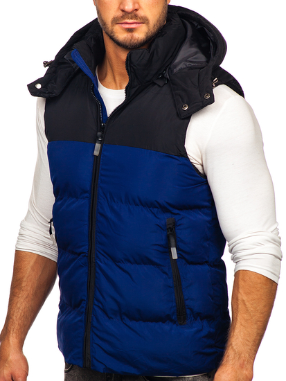 Men's Quilted Hooded Gilet Navy Blue Bolf 1189
