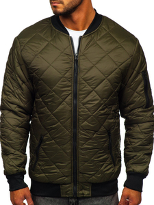 Men's Quilted Lightweight Bomber Jacket Khaki Bolf MY-01