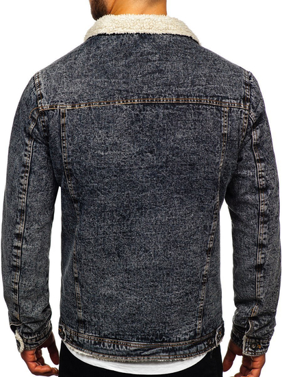 Men's Warm Denim Trucker Jacket with Furry Collar Graphite Bolf 1109