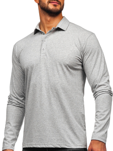 Men’s Long Sleeve Cotton Polo Shirt Grey Bolf 5119
