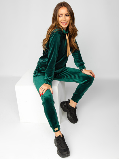 Women's 2-Piece Velour Tracksuit Bottle Green Bolf 637