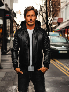 Men's Leather Bomber Jacket Black Bolf 11Z8004