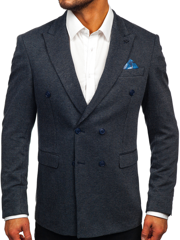 Men's Double-breasted Elegant Suit Jacket Navy blue Bolf 006