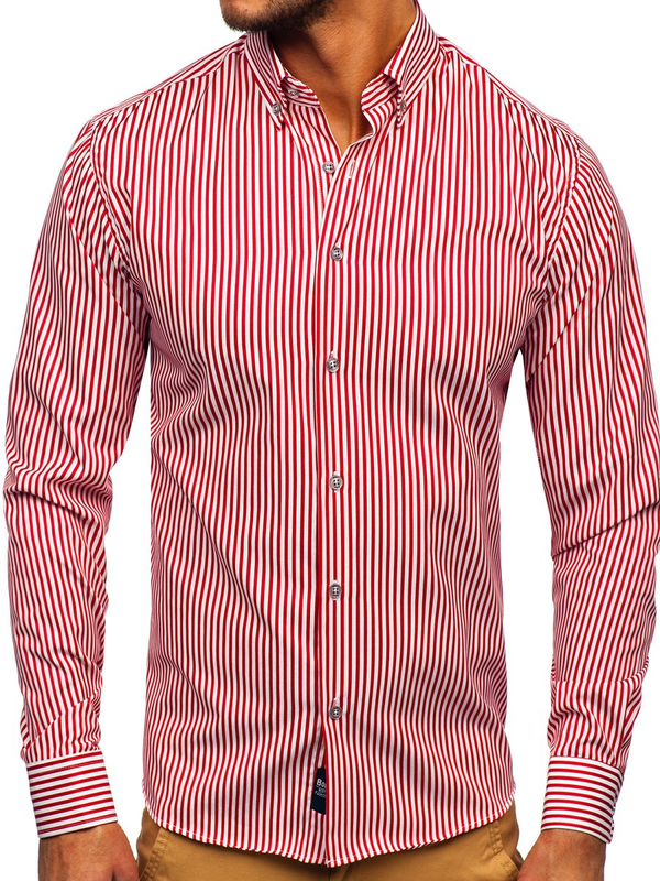 Men's Striped Long Sleeve Shirt Red Bolf 20726
